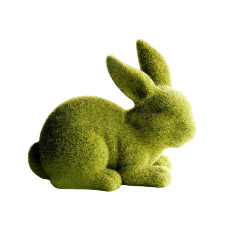 

Easter Moss Bunny Decor Spring Green Rabbit Tabletop Ornament Flocking Bunny Dropship