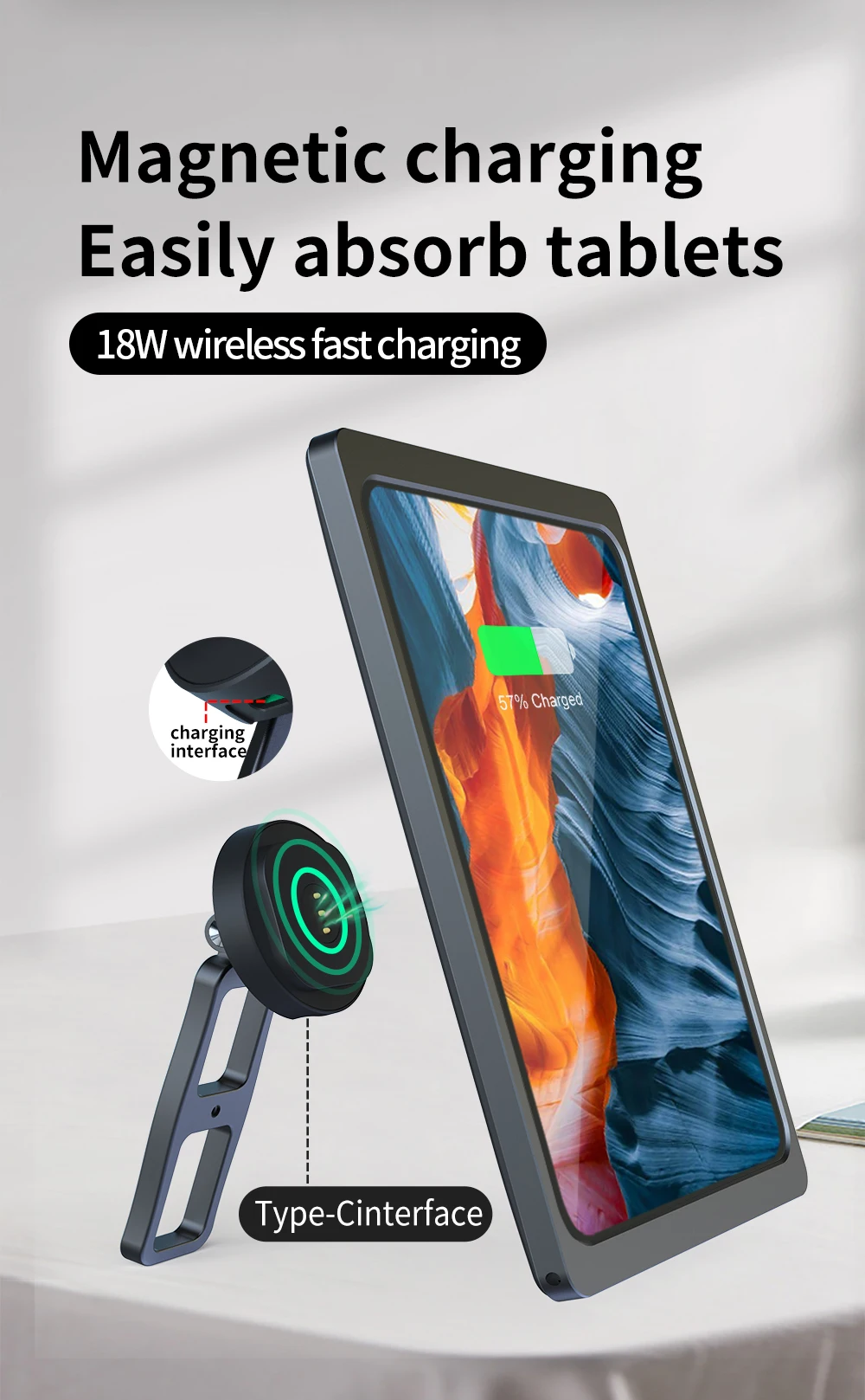 magnetic iPad handheld stand with wireless charging