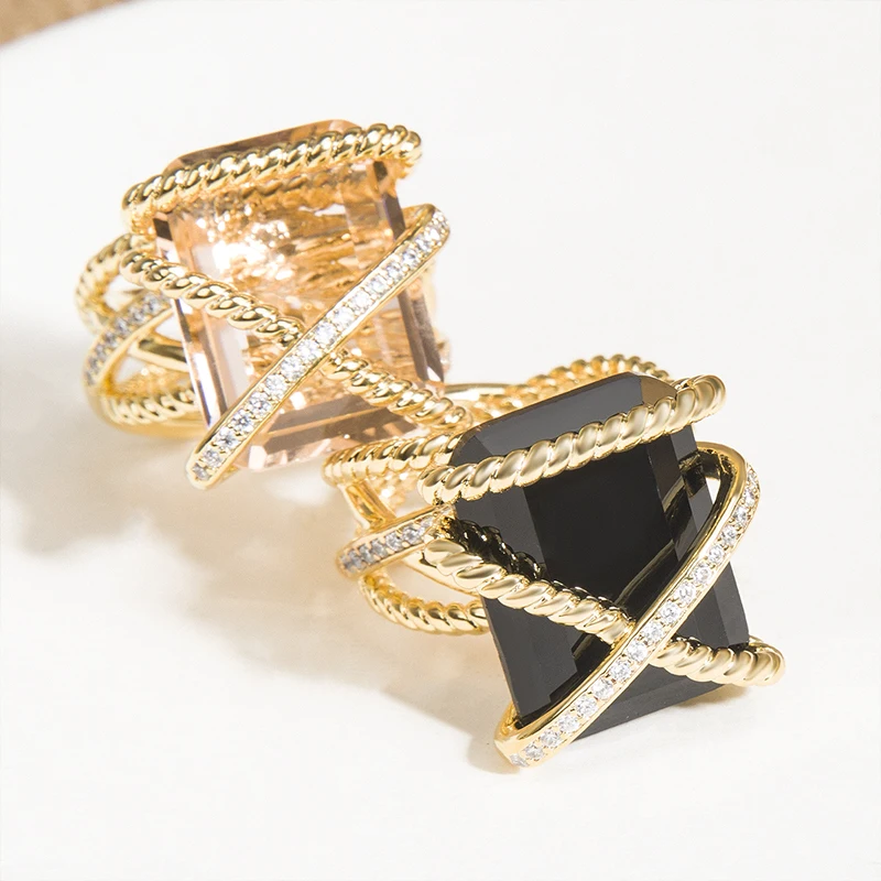 20mm*15mm Rectangular Cubic Zirconia Fashion Ring Stylish Chic Gold Plated Twist Wrap-around Design Statement Ring for Women
20mm*15mm Rectangular Cubic Zirconia Fashion Ring Stylish Chic Gold Plated Twist Wrap-around Design Statement Ring for Women