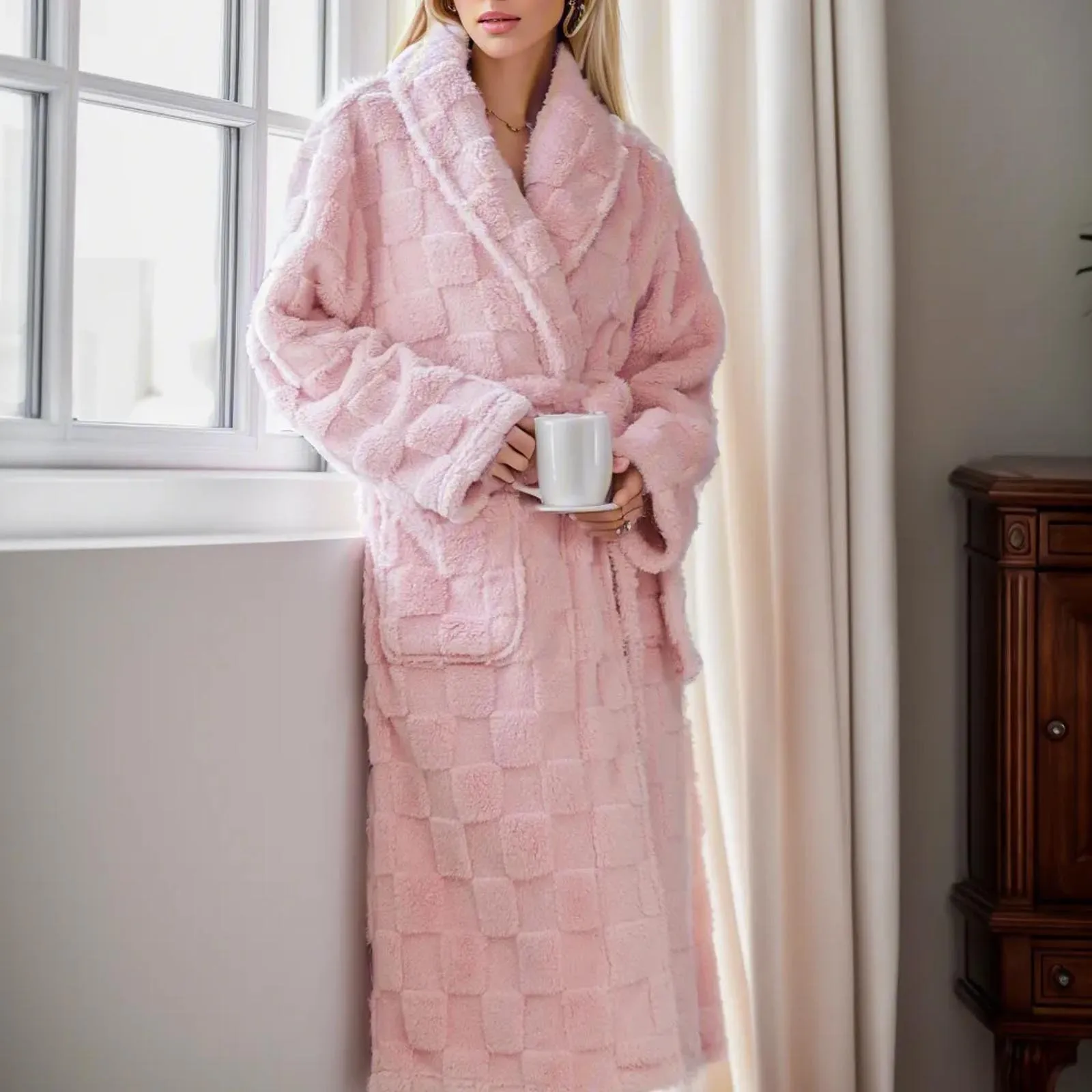 Women'S Pajama Fleece Long Sleeve Robe Checkered Sleepwear Cotton Blend Warm Bathrobe Loungewear Set Pijama Mujer Winter
Women'S Pajama Fleece Long Sleeve Robe Checkered Sleepwear Cotton Blend Warm Bathrobe Loungewear Set Pijama Mujer Winter