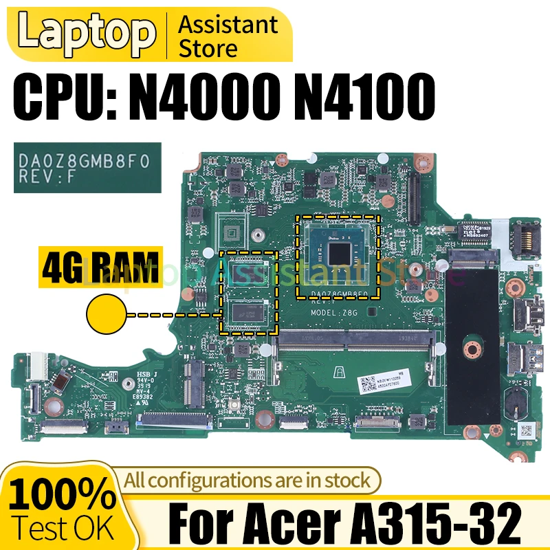 For ACER A315-32 Laptop Mainboard DA0Z8GMB8F0 NBGVZ1100 NBGVW1100 N4000 N4100 4G RAM Notebook Motherboard
For ACER A315-32 Laptop Mainboard DA0Z8GMB8F0 NBGVZ1100 NBGVW1100 N4000 N4100 4G RAM Notebook Motherboard