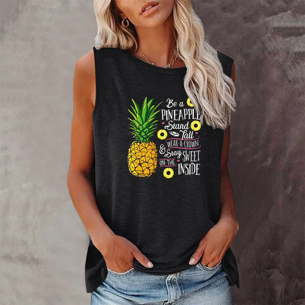 Женская футболка без рукавов Seeyoushy, летняя футболка с воротником-стойкой, украшенная ананасами
Женская футболка без рукавов Seeyoushy, летняя футболка с воротником-стойкой, украшенная ананасами