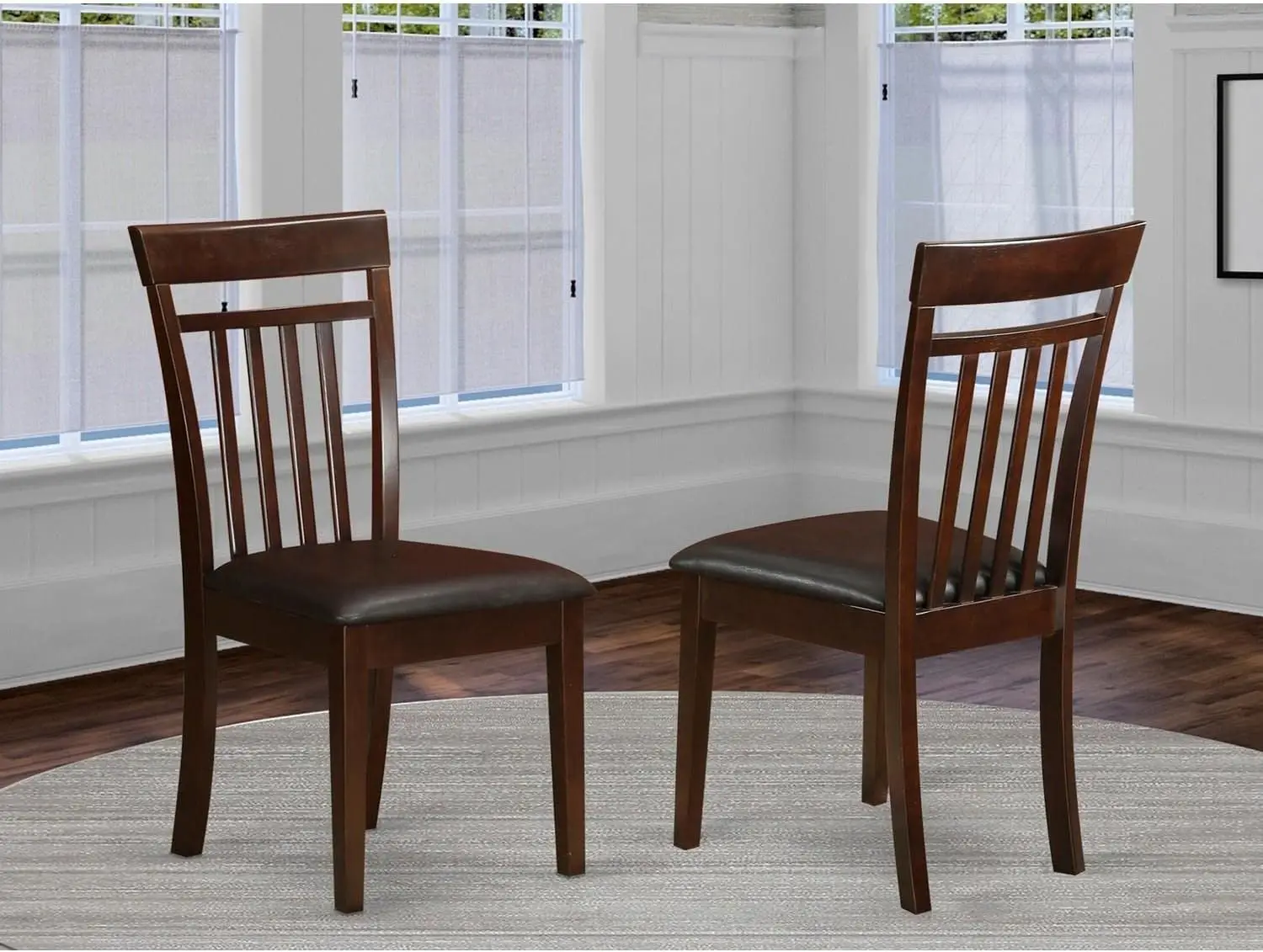 CAC-MAH-LC Capri Kitchen Dining Chairs - Faux Leather Upholstered Solid Wood Chairs, Set of 2, Mahogany
CAC-MAH-LC Capri Kitchen Dining Chairs - Faux Leather Upholstered Solid Wood Chairs, Set of 2, Mahogany