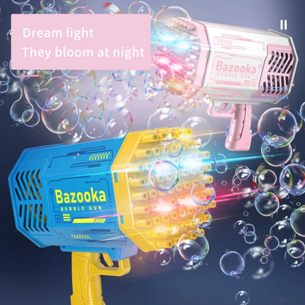 

69 Holes Gatling Toy Bubble Machine Rocket Boom Bubble Machine with Cool LED Light Bazooka Bubble Machine Toy Kids Gifts