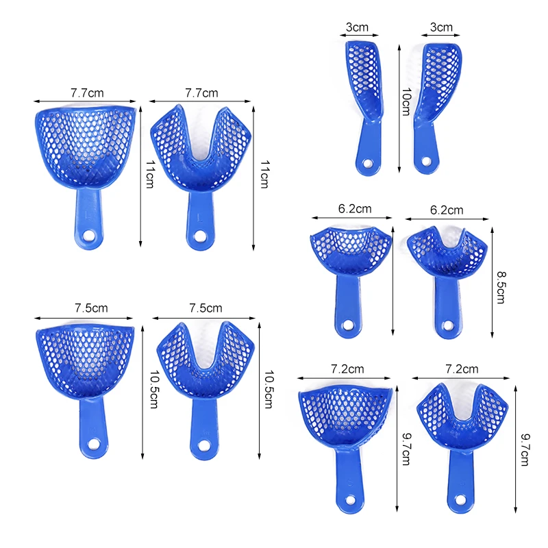 10pcs/Set Dental Impressions Tray Disposable Blue Plastic-Steel Teeth Holders Denture Model Materials Dentistry Lab Supply
10pcs/Set Dental Impressions Tray Disposable Blue Plastic-Steel Teeth Holders Denture Model Materials Dentistry Lab Supply