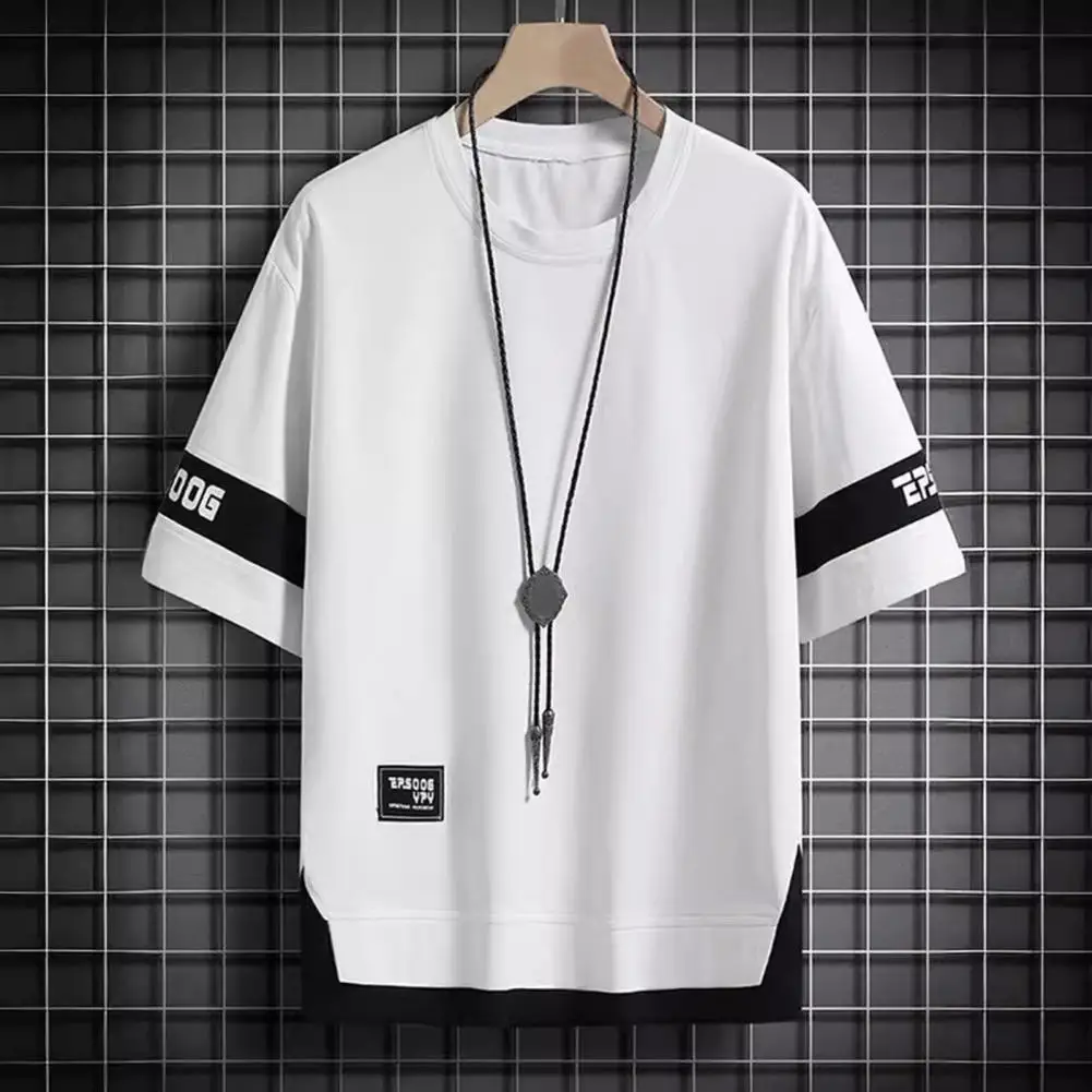 Men Short-sleeved T-shirt Men's Hop Streetwear Fake Two-piece T-shirt With Lettering Pattern Pullover Solid Color For Youth
Men Short-sleeved T-shirt Men's Hop Streetwear Fake Two-piece T-shirt With Lettering Pattern Pullover Solid Color For Youth