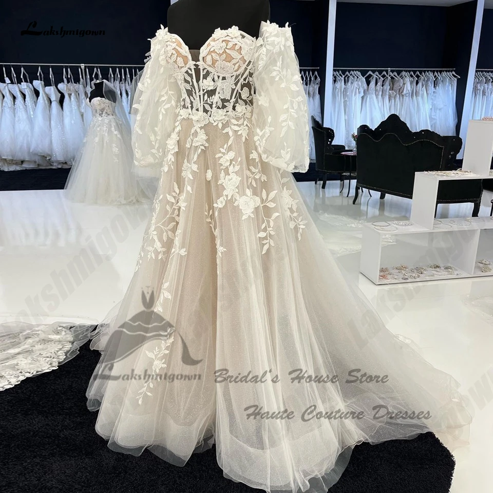 

Lakshmigown Floral Corset Boho Wedding Gowns Detachable Long Sleeves Champagne Sexy Bridal Receipt Dinner Party Dresses 2023