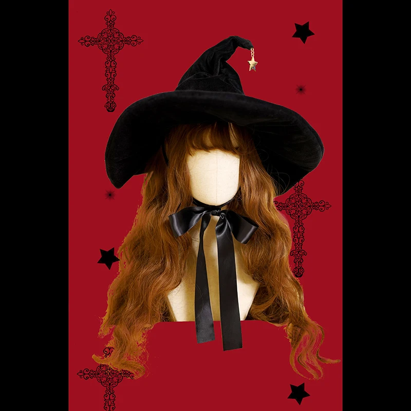 

Retro Witch Hats Masquerade Bandage Bow Wizard Hat Adult Gothic Lolita Cosplay Costume Accessories Halloween Party Dress