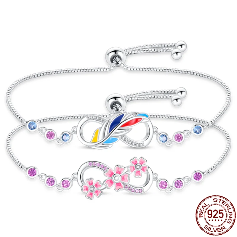 925 Silver Fashion Feather Pink Sakura Pendant Bracelets For Women Symphony Zircon Lucky Symbol Bracelet Valentine's Day Jewelry
925 Silver Fashion Feather Pink Sakura Pendant Bracelets For Women Symphony Zircon Lucky Symbol Bracelet Valentine's Day Jewelry