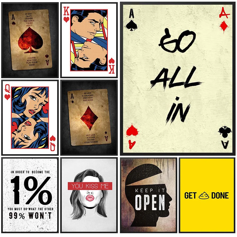 Poker Go All In Queen King Quotes Wall Pictures For Living Room Nordic Poster Wall Art Canvas Painting Home Decor Unframed
Poker Go All In Queen King Quotes Wall Pictures For Living Room Nordic Poster Wall Art Canvas Painting Home Decor Unframed