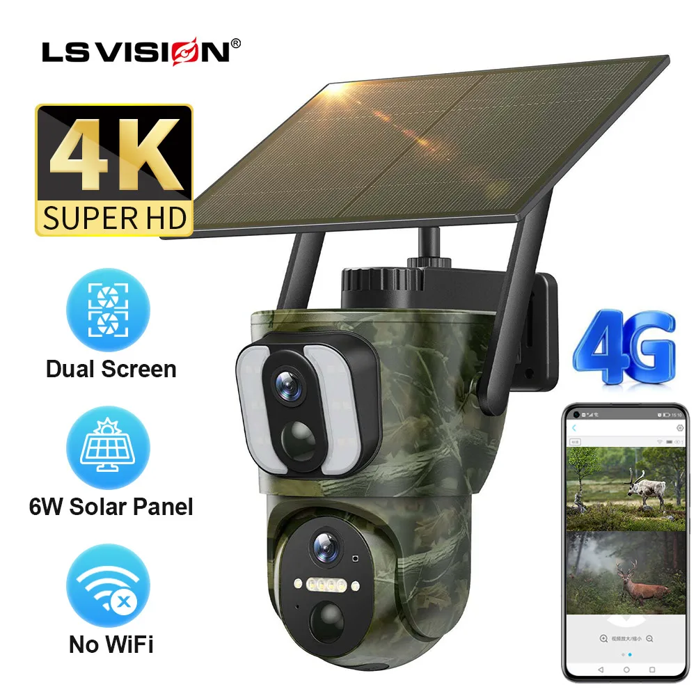 LS VISION 4K 4G Dual Screen Solar Trail Camera Outdoor Dual PIR Detection PTZ Security Cam 2-Way Talk Waterproof Wildlife Camera
LS VISION 4K 4G Dual Screen Solar Trail Camera Outdoor Dual PIR Detection PTZ Security Cam 2-Way Talk Waterproof Wildlife Camera
