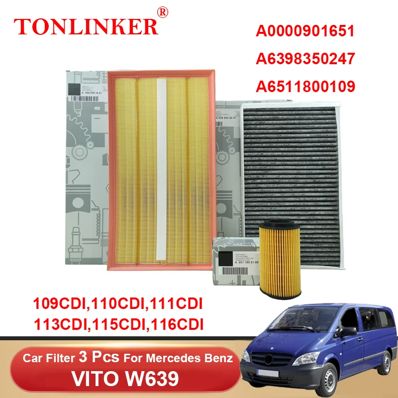 

TONLINKER Cabin Air Filter Oil Filter For Mercedes Benz Vito W639 2003-2014 109 110 111 113 115 116 122 CDI 119 122 123 126 AT