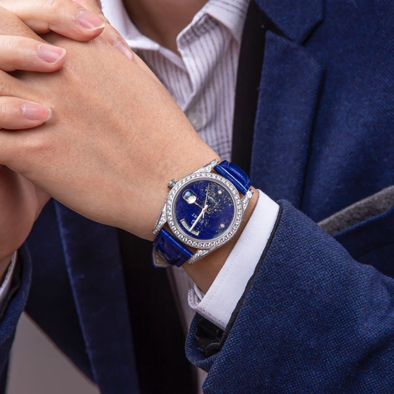【START】Lapis Lazuli Men's Watch Diamond Watch Week Function Automatic Mechanical Watch Butterfly Buckle Alligator Leather Strap
【START】Lapis Lazuli Men's Watch Diamond Watch Week Function Automatic Mechanical Watch Butterfly Buckle Alligator Leather Strap