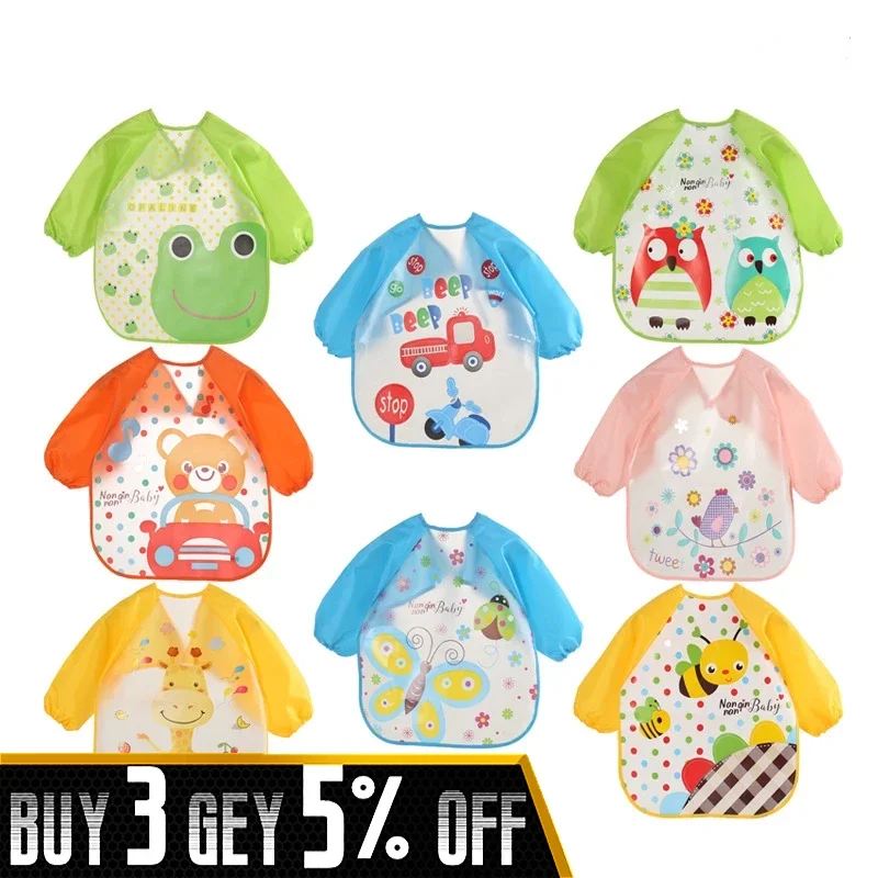 

Baby Bibs New Cute Children Baby Stuff Toddler Waterproof Long Sleeve Art Smock Feeding Bib Apron for Kids Accessories 0-3 Years