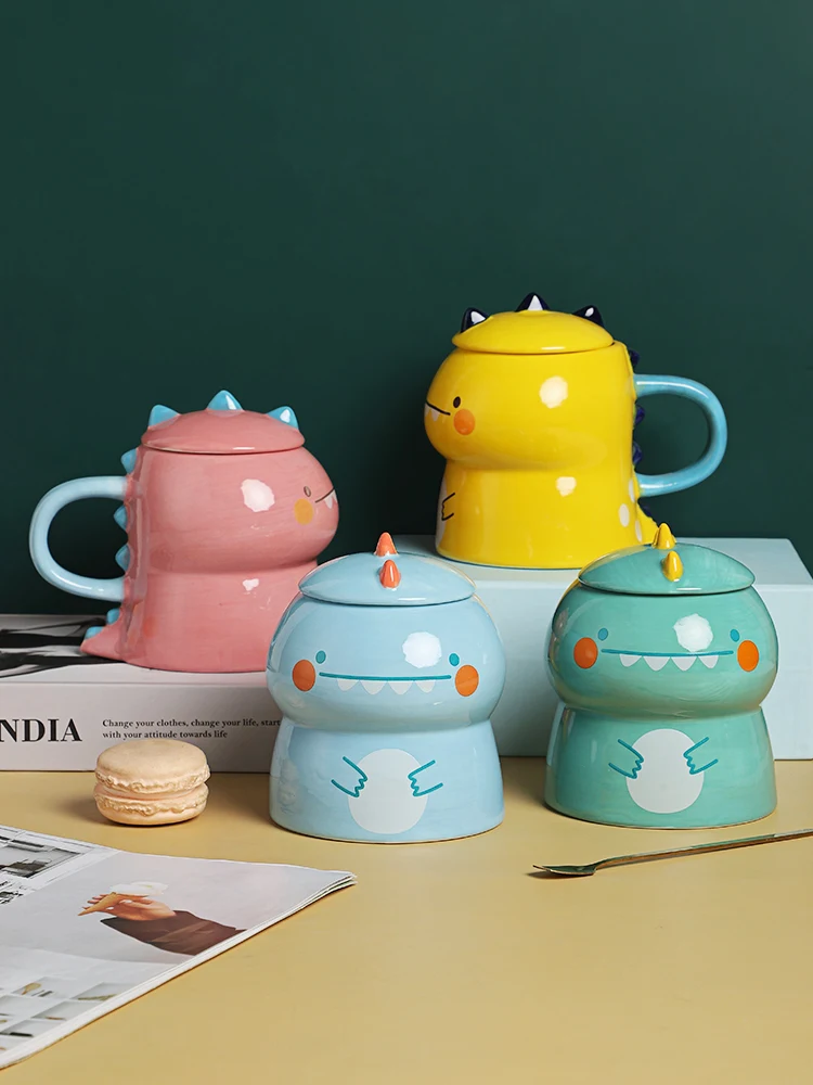 450ml Cartoon Hand Painted Dinosaur Ceramic Mug With Lid Cute Animal Coffee Tea Milk Cup Drinkware Funny Gift For Kids Children 450ml Cartoon Hand Painted Dinosaur Ceramic Mug With Lid Cute Animal Coffee Tea Milk Cup Drinkware Funny Gift For Kids Children