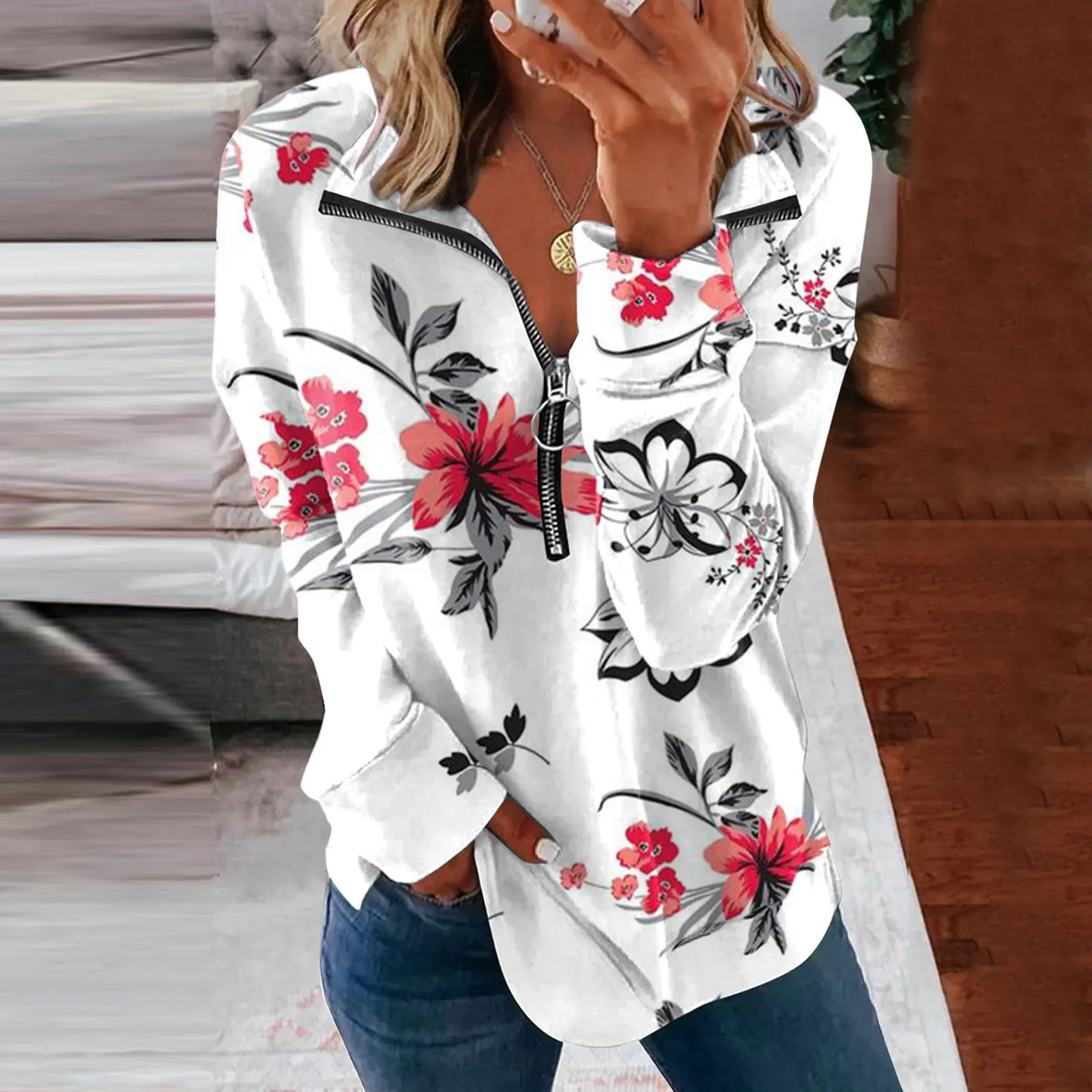 Business Casual Jackets Women Women Casual Long Sleeve Lapel Half Zip Sweatshirt Print Loose Pullover Shirt
Business Casual Jackets Women Women Casual Long Sleeve Lapel Half Zip Sweatshirt Print Loose Pullover Shirt
