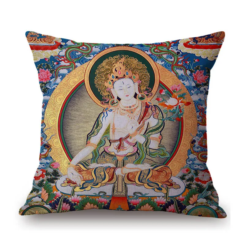 

Ancient Buddhism Wall Painting Artwork Buddha Worship Home Decor Sofa Throw Pillow Case Sakyamuni Portrait Linen Cushion Cover