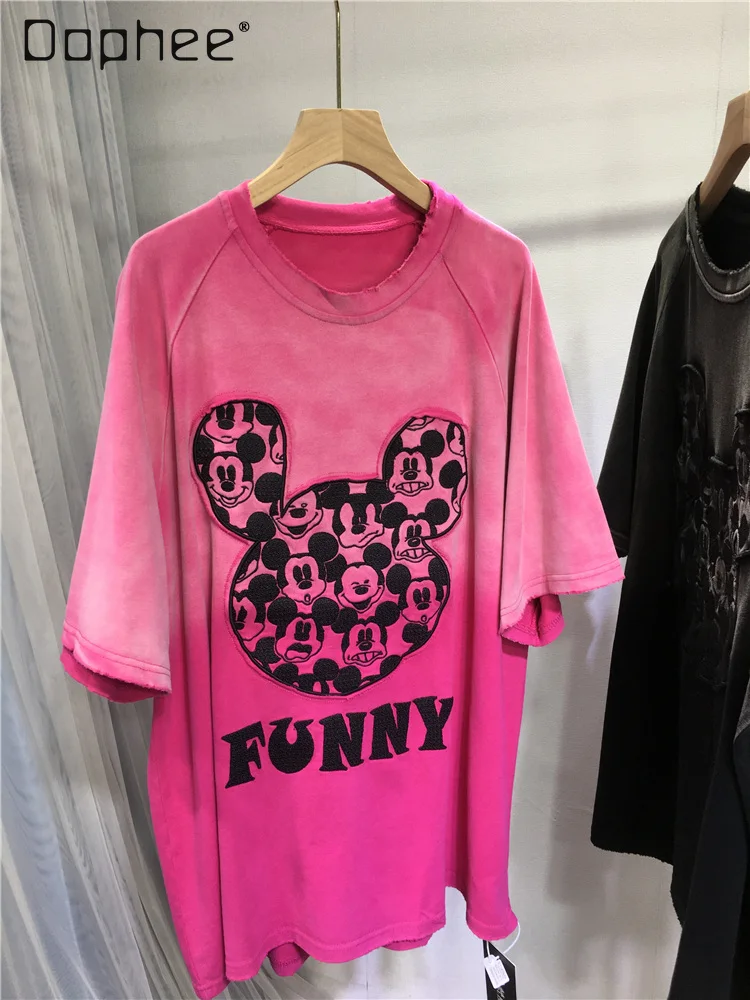 Cartoon Embroidery T-shirt Women Summer New Gradient Color Tie-Dyed Distressed Loose Mid-Length Round Neck Short Sleeve Top
Cartoon Embroidery T-shirt Women Summer New Gradient Color Tie-Dyed Distressed Loose Mid-Length Round Neck Short Sleeve Top