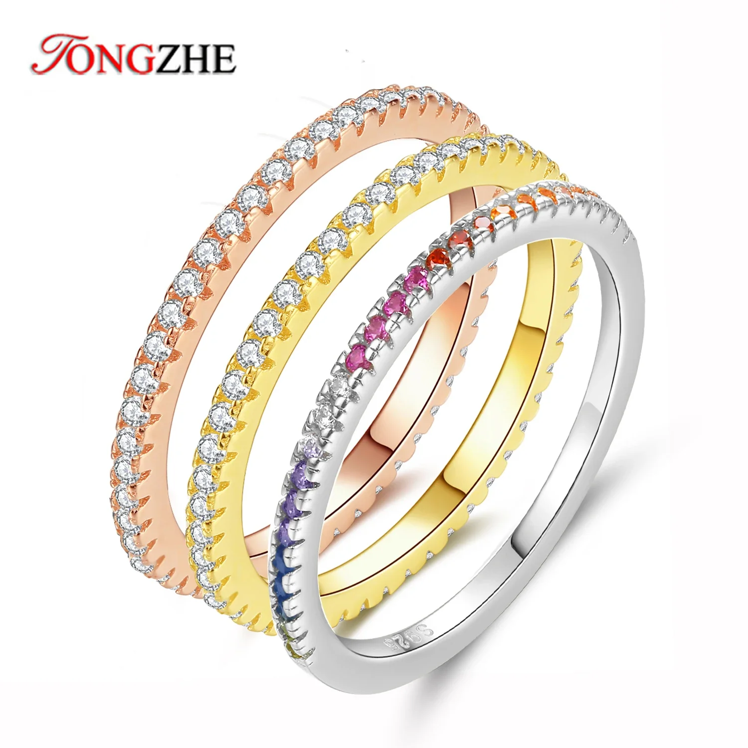 

TONGZHE Concise Rings for Women 925 Sterling Silver CZ Stone Rose Black Gold Wedding Bulgaria Jewelry Luxury Brand Mens Ring