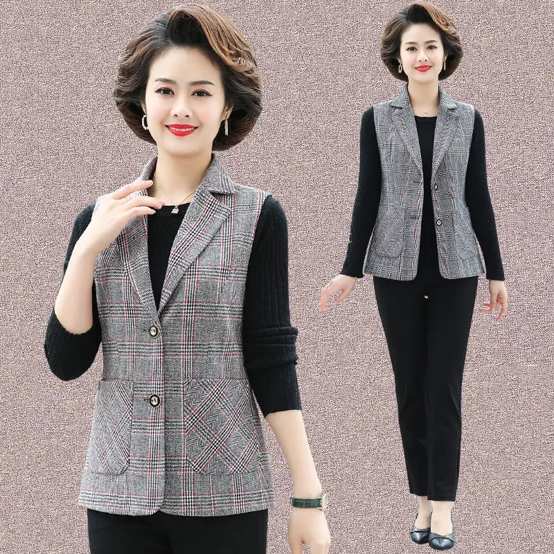 2023 Women Spring Autumn New Thin Middle-aged Waistcoat Female Short Sleeveless Jackets Ladies Plaid Casual Suit Vest W615
2023 Women Spring Autumn New Thin Middle-aged Waistcoat Female Short Sleeveless Jackets Ladies Plaid Casual Suit Vest W615