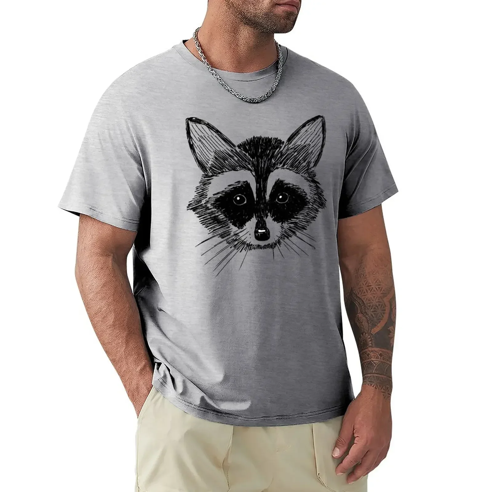 

Raccoon Face on Grey T-Shirt anime clothes plain animal prinfor boys oversized t shirts for men