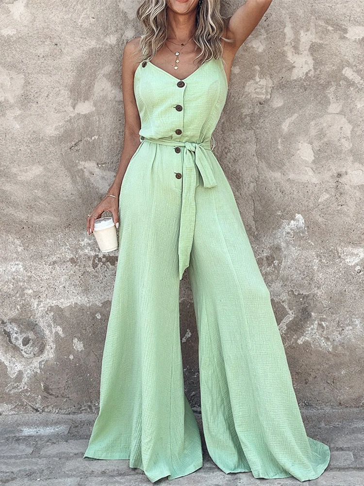 

Buttoned Sleeveless Tied Detail Jumpsuit