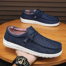 Men's Breathable Casual  Canvas Slip Shoes Comfort Slip-on Loafer Soft Penny Loafers for Men Lightweight Driving Boat Shoes