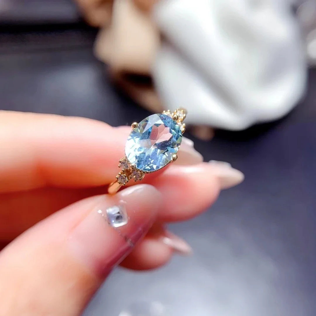 

Женское серебряное кольцо с голубым топазом 7 мм * 9 мм, кольцо с натуральным топазом 2 карата, 3-слойное позолоченное ювелирное изделие из серебра 925 пробы