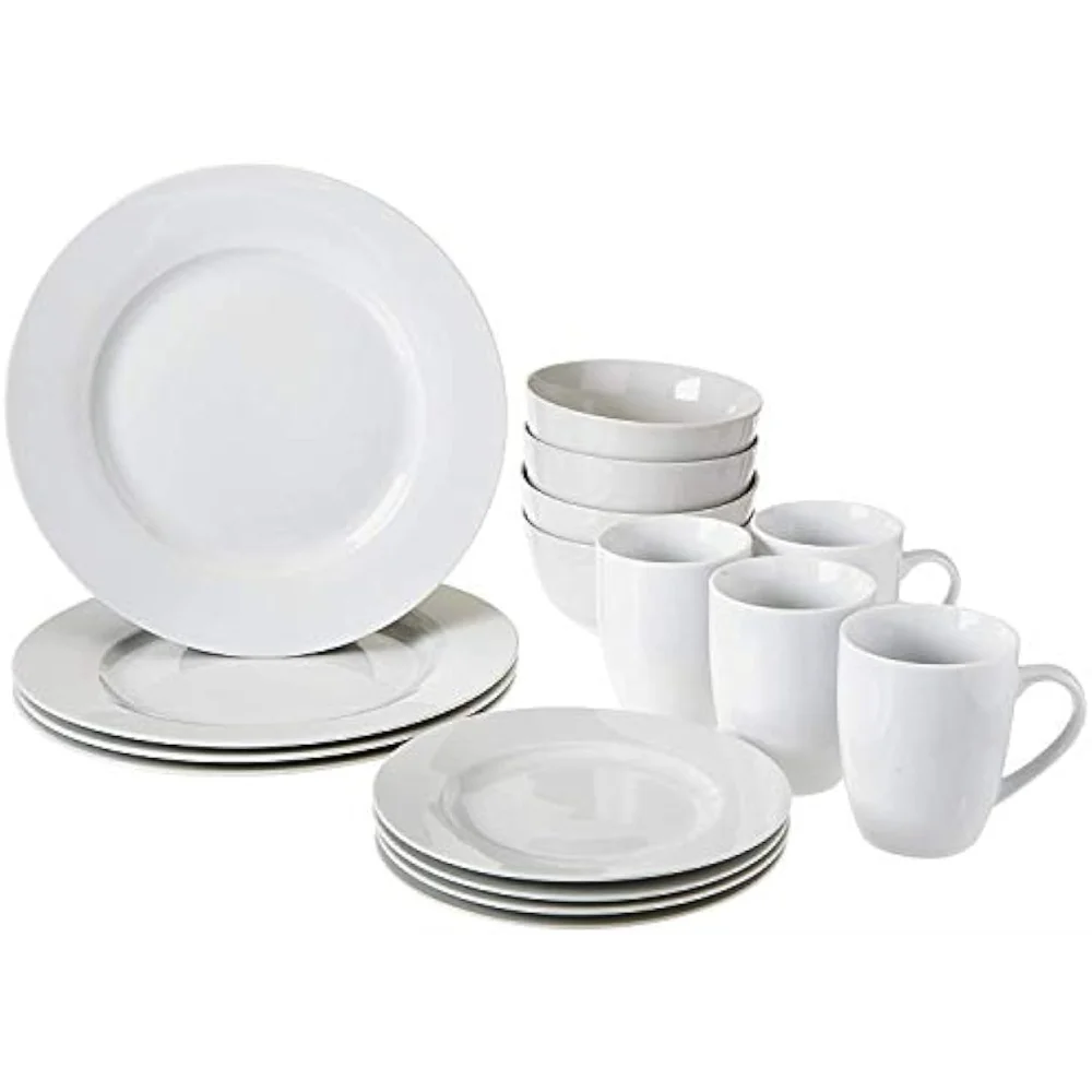 

Basics 16-Piece Porcelain Kitchen Dinnerware Set with Plates, Bowls and Mugs, Service for 4 - White