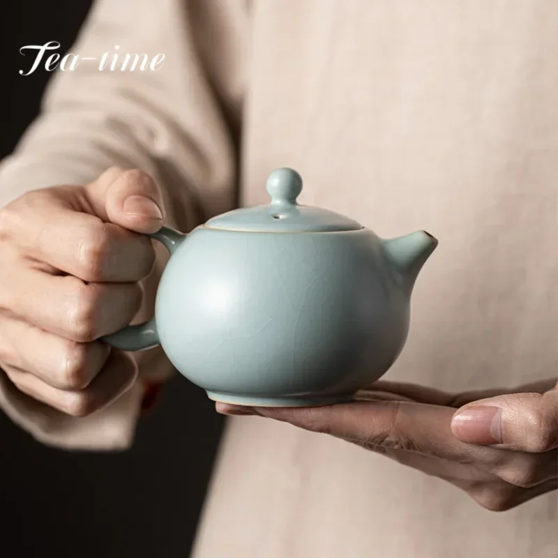 

180ml Handmade Azure Ru Kiln Porcelain Teapot Zen Xishi Pot Household Tea Brewing Kettle with Infuser Chinese Tea Set Collection