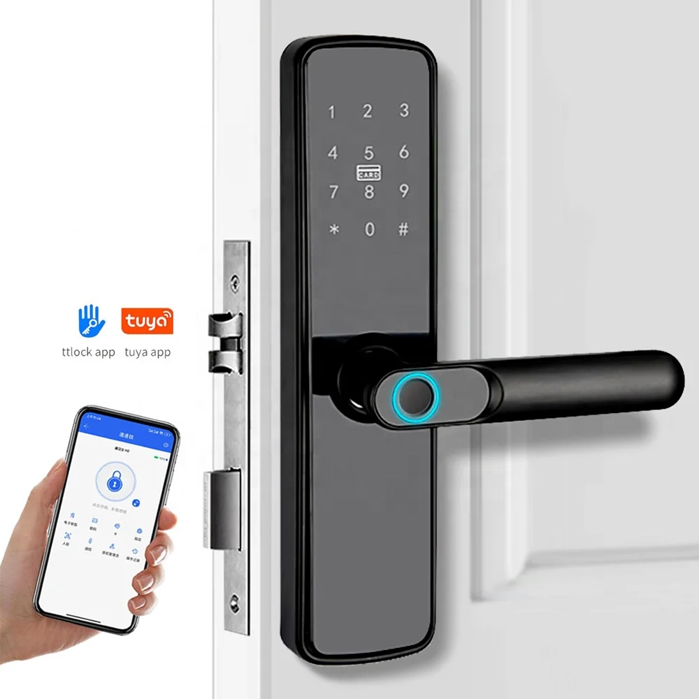 

fingerprint door handle lock digital smart home safety wiless electronic entry control keyless smart door lock