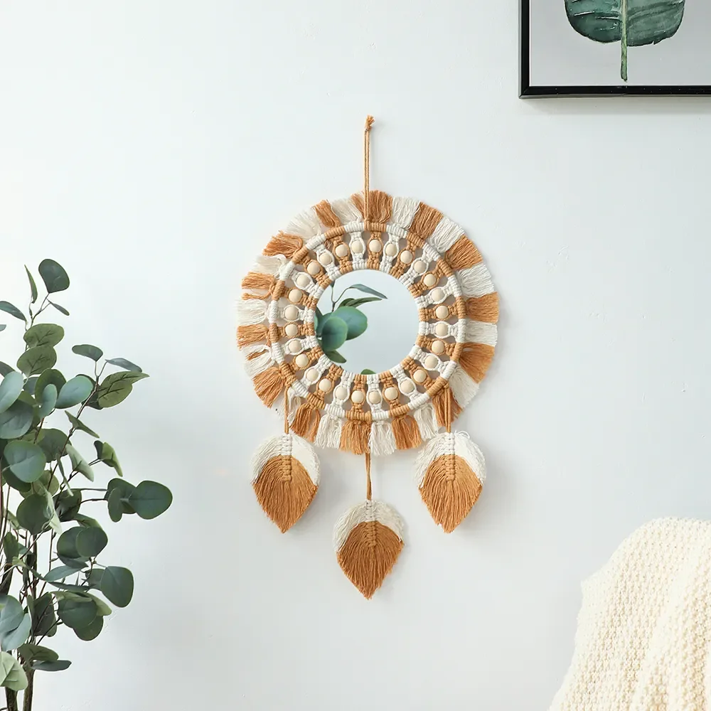 

New Bohemian Handwoven Beaded Tapestry Mirror Decoration: Bedroom Home Decor Wall Hanging Mirror Mirrors for Home Wall