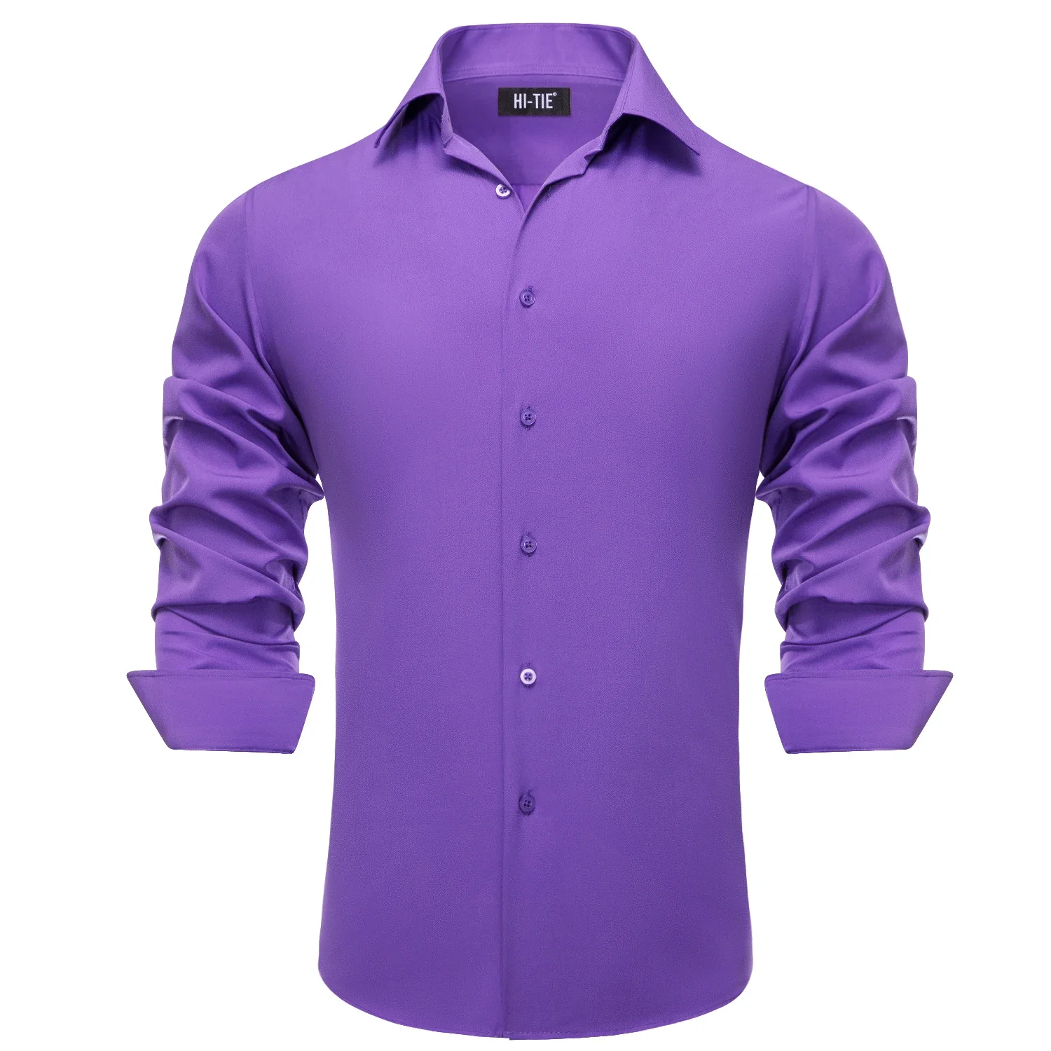 

Violet Purple Solid Silk Men's Shirts Spring Autumn Long Sleeves Lapel Slim Fit Shirt Wedding Formal Business Party Gifts Hi-Tie