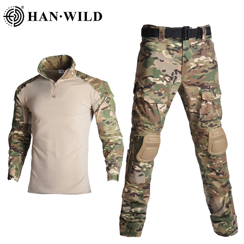 

Tactical Camouflage Suit Men Clothing Military Uniform Airsoft Paintball Cargo Pants with Pads Hiking Combat Shirts Army Suit