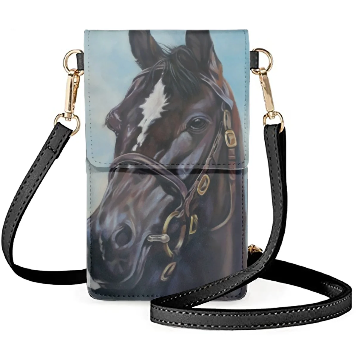 

FORUDESIGNS Clamshell Design Shoulder Bags 3D Printed Horse Messenger Universal Ladies Satchel Diagonal Pouch Mobile Phone Bag