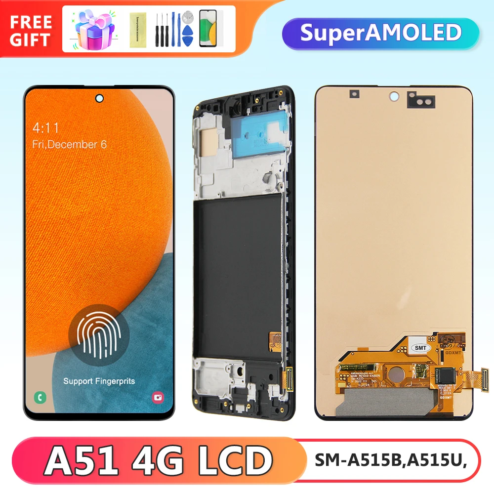Super AMOLED Display for Samsung Galaxy A51 A515 Lcd Display + Touch Screen Digitizer for Samsung A515 A515F A515U Replacement
Super AMOLED Display for Samsung Galaxy A51 A515 Lcd Display + Touch Screen Digitizer for Samsung A515 A515F A515U Replacement