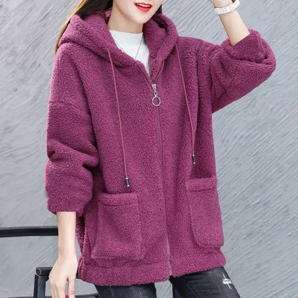 Women Coat Thick Solid Color Pockets Long Sleeves Loose Warm Plush Zipper Cardigan Winter Jacket for Outdoor
Women Coat Thick Solid Color Pockets Long Sleeves Loose Warm Plush Zipper Cardigan Winter Jacket for Outdoor