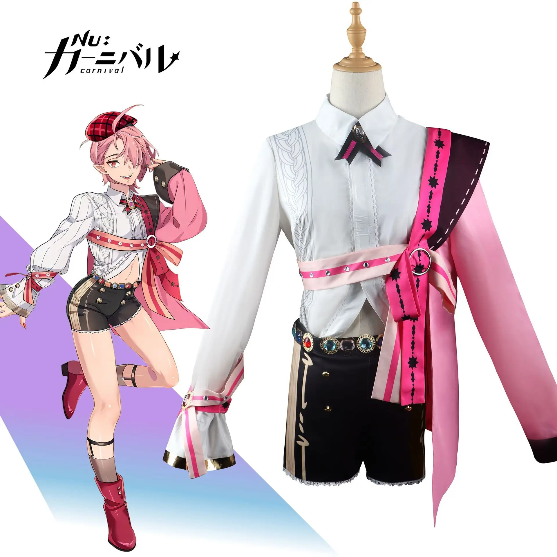 Game Costume Nu: Carnival Aster Cosplay Outfits Halloween Carnival Suit Anime Handsome Uniform Pink Jacket Shirt Short Hat Belt
Game Costume Nu: Carnival Aster Cosplay Outfits Halloween Carnival Suit Anime Handsome Uniform Pink Jacket Shirt Short Hat Belt
