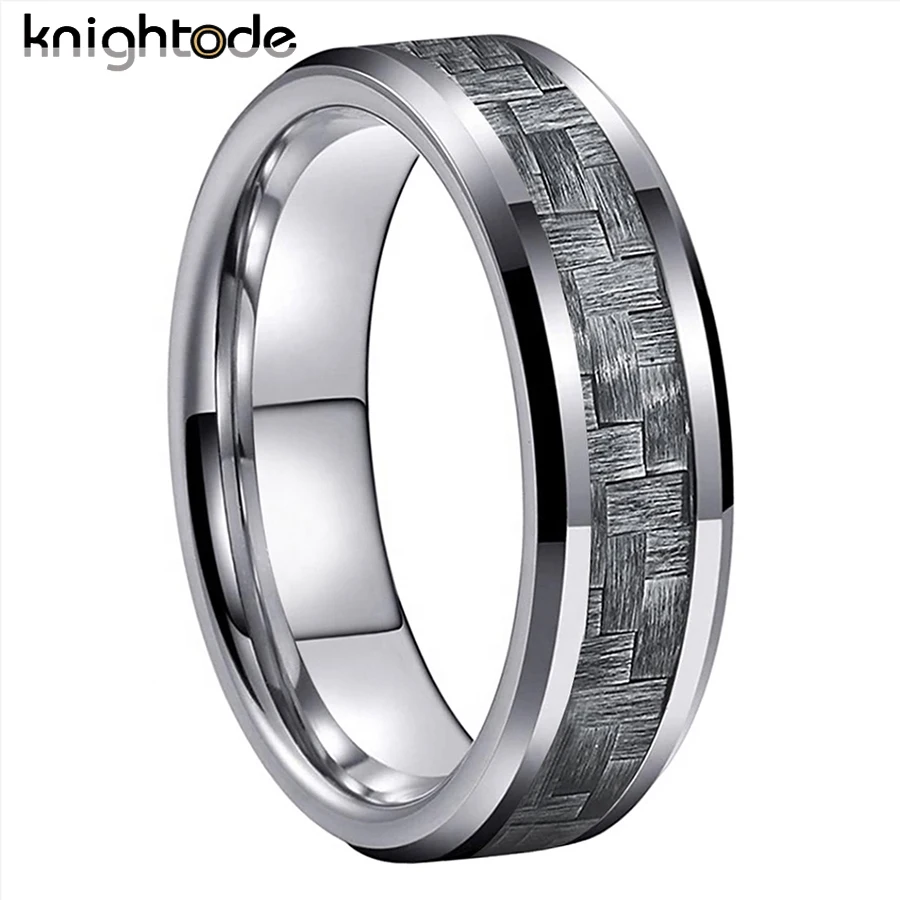 

6mm Original Tungsten Carbide Ring 5 Colors Carbon Fiber Inlay for Men Women Fashion Jewelry Engagement Band Beveled Comfort Fit