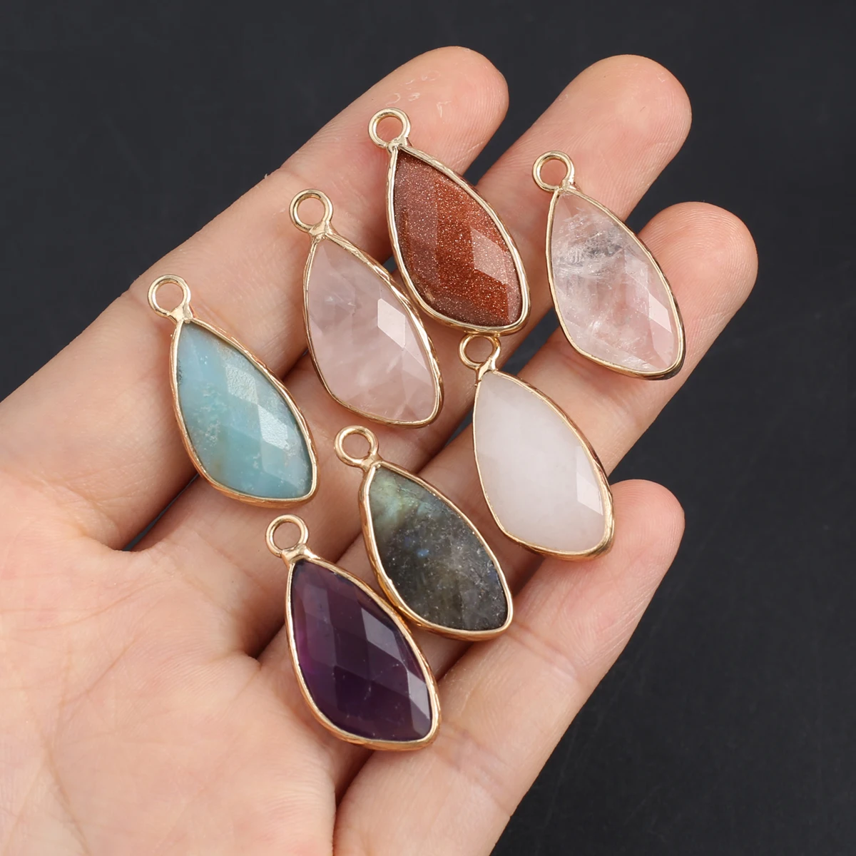 

10PCS Natural Stone Amethysts Amazonite Crystal Random Color Droplet Shape Pendant DIY Making Necklace Accessories Gift