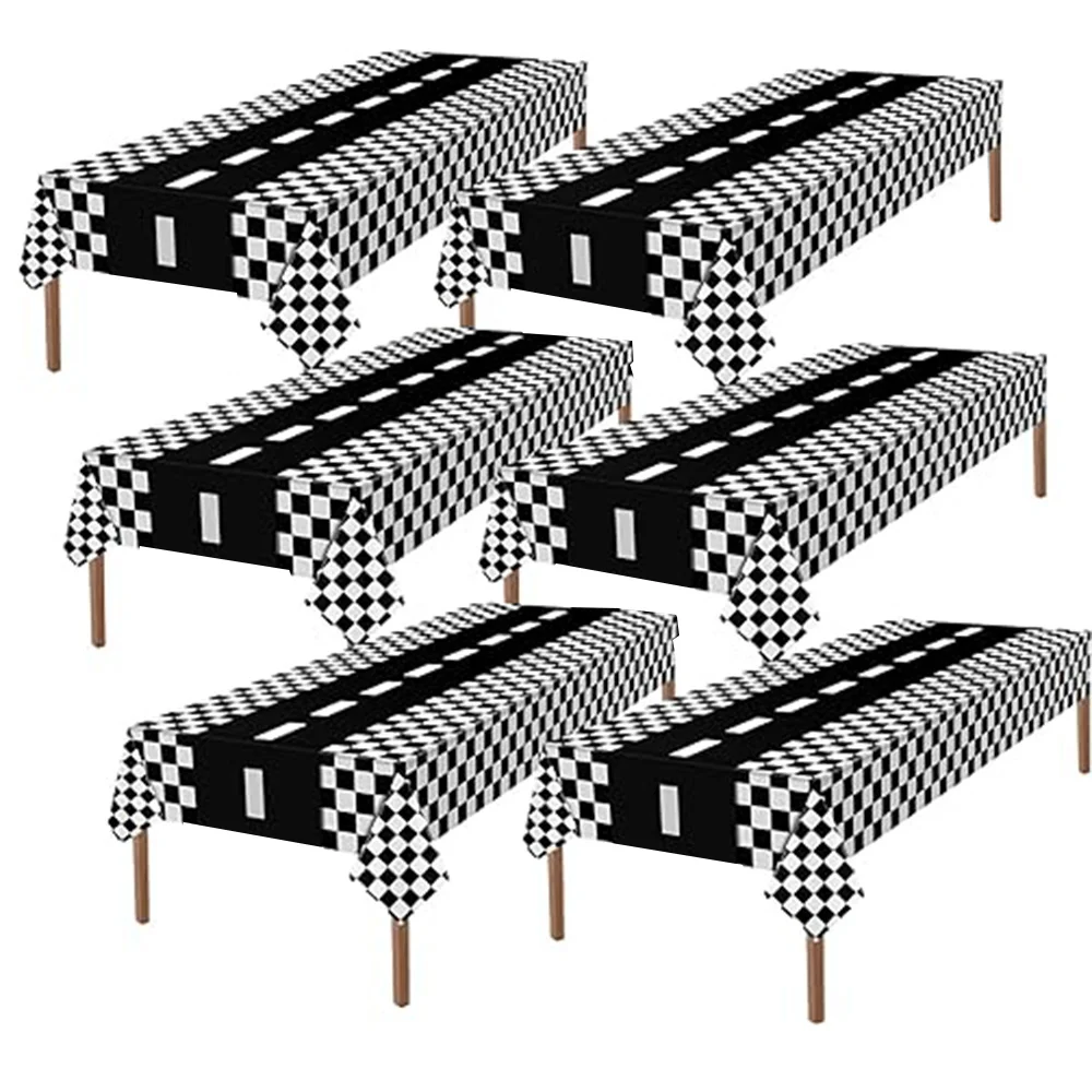 

6 Pcs Checkered Car Party Supplies Plastic Disposable Tablecloth Table Cover Black White Race Table Runner Racing Birthday Decor