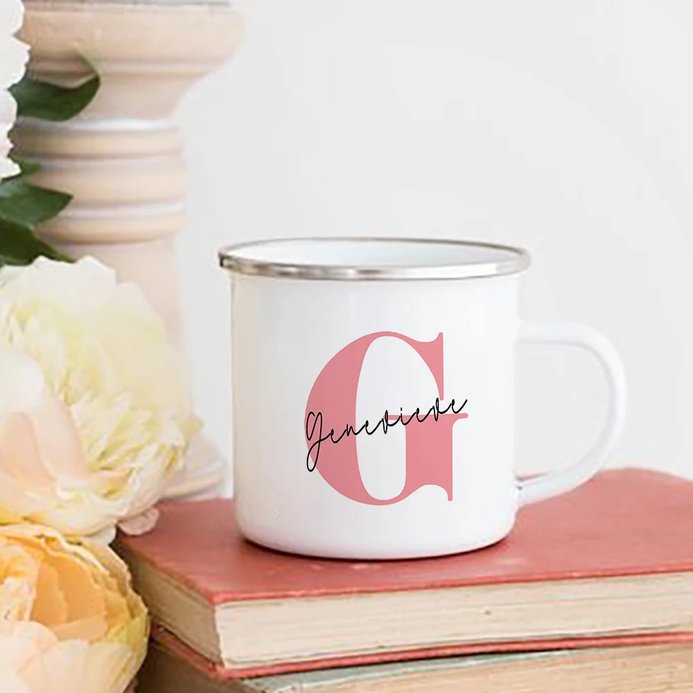 

Girl Initial Name Custom Enamel Cocoa Mug Personalized Name Cup Women Breakfast Coffee Mugs Valentine's Day Gifts for Girlfriend