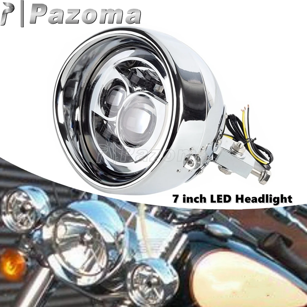 

Steel 7 Inch Motorcycle LED Headlight For Harley Softail Heritage Fat Boy Front High Low Beam Headlamp Lights E9 E-mark 1986-14