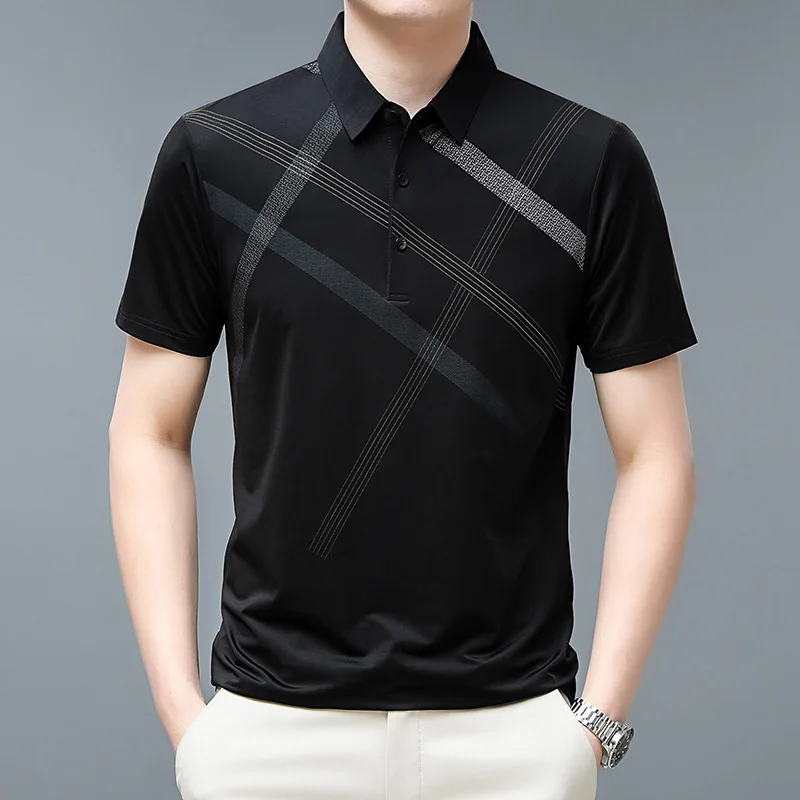 2023 Summer New Lapel Short-sleeved T-shirt Men's Striped Business Fashion Casual Thin T-shirt 
2023 Summer New Lapel Short-sleeved T-shirt Men's Striped Business Fashion Casual Thin T-shirt