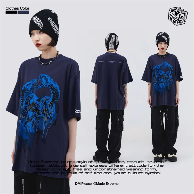 BLACKAIR American Street Fashion Men's Foaming Printing Python Blue Loose Casual Short Sleeve Oversize T-shirt For Men And Women
BLACKAIR American Street Fashion Men's Foaming Printing Python Blue Loose Casual Short Sleeve Oversize T-shirt For Men And Women