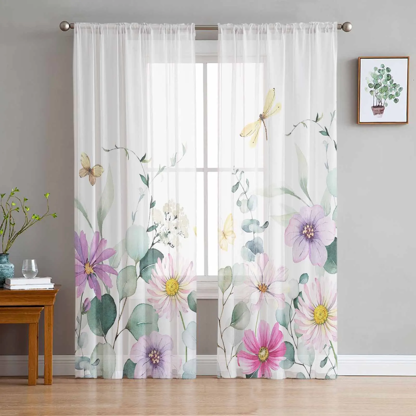 

Idyllic Eucalyptus Daisy Wildflowers Sheer Curtains for Living Room Bedroom Tulle Curtain for Kitchen Voile Curtain Blind Panels