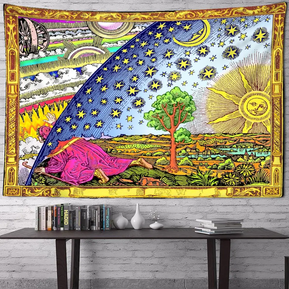 

Psychedelic Tarot Tapestry Colorful Sun And Moon Wall Hanging Hippie Bohemian Mandala Wall Rugs Dorm Decor Blanket