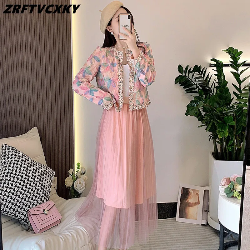 Runway Sweet Colour Flower Pearl Mesh Laies Cardigan Coat + Elastic Waist Pink Mesh Midi Skirt Women Fashion 2 Piece Skirt Sets
Runway Sweet Colour Flower Pearl Mesh Laies Cardigan Coat + Elastic Waist Pink Mesh Midi Skirt Women Fashion 2 Piece Skirt Sets