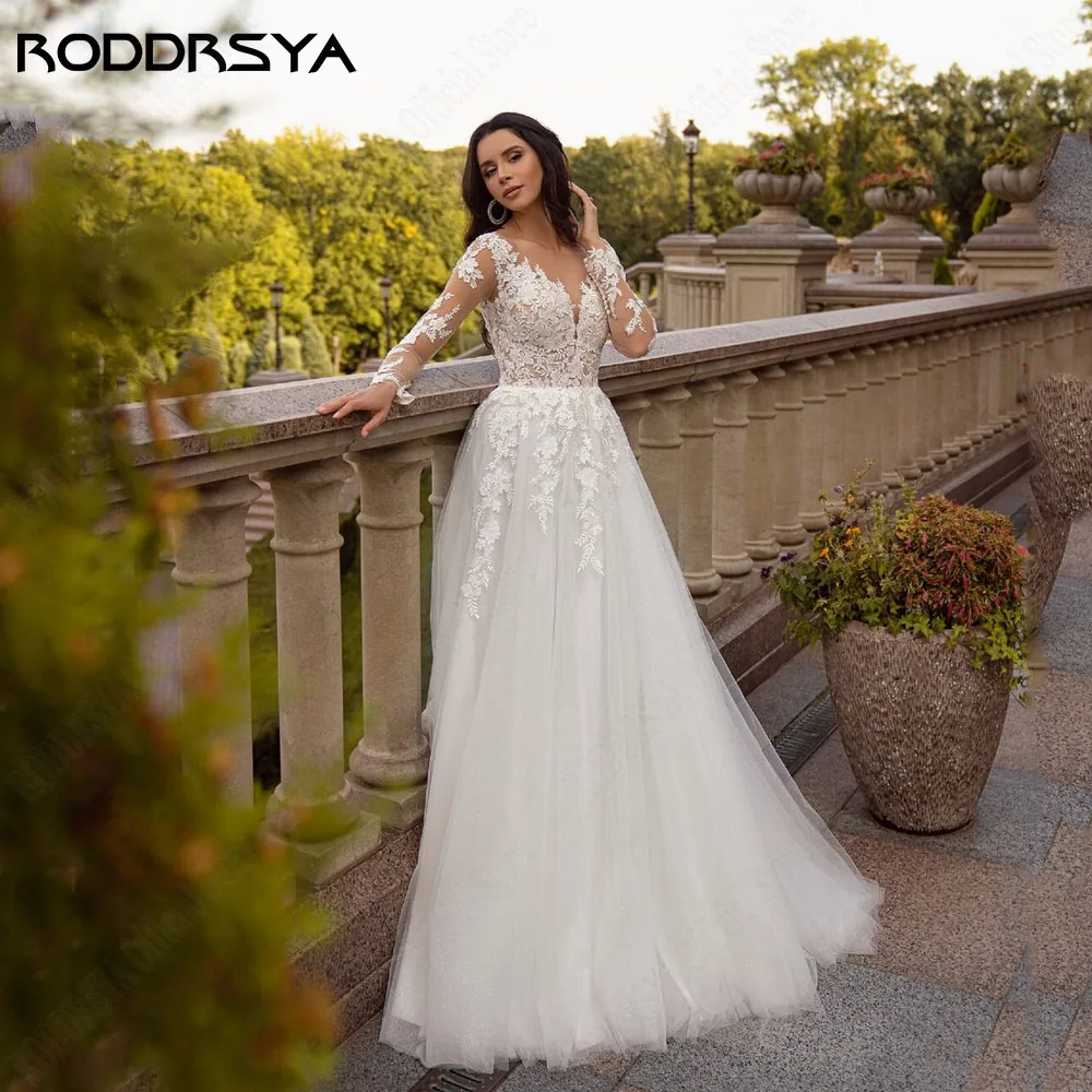 

RODDRSYA Boho O-Neck Lace Wedding Dress For Bride A-Line Long Sleeves With Button Applique 2024 Bride Gowns Vestidos De Novia