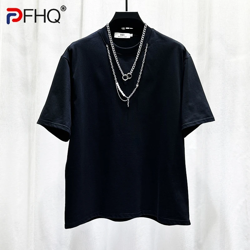 

PFHQ Men's Summer Niche Necklace T-shirt Short Sleeved Trendy Loose Versatile Solid Color Comfortable Leisure Tops Male 21Z4591